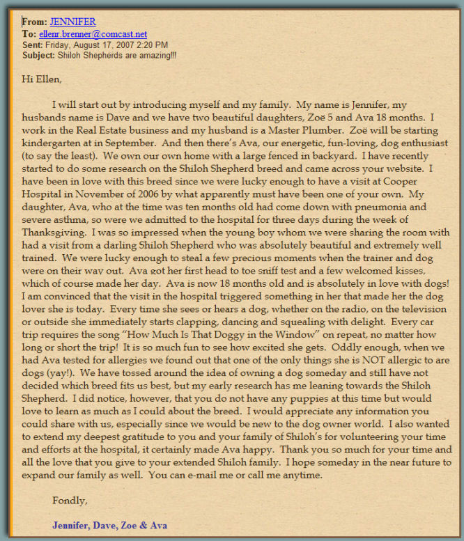Shiloh Shepherd Letter